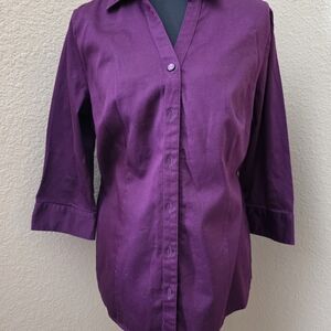 212 Collection Deep Purple Button Down 3 Quarter Sleeve Work Casual Size Medium